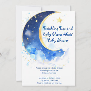 Vattenfärgen Celestial Måne och Stars Baby Shower Inbjudningar