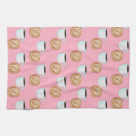 Vattenfärgen Cinnamon Bun Pastry Coffee Kökshandduk