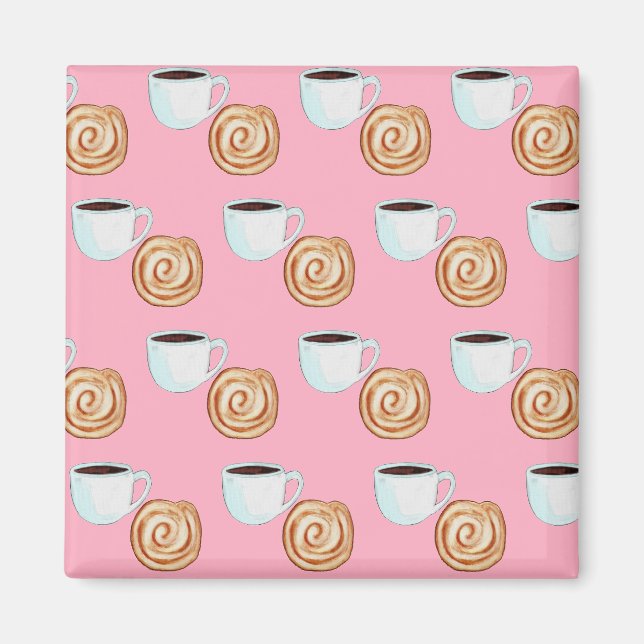 Vattenfärgen Cinnamon Bun Pastry Coffee Magnet (Framsidan)