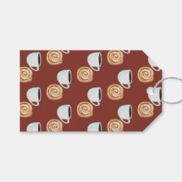 Vattenfärgen Cinnamon Bun Pastry Coffee Presentetikett