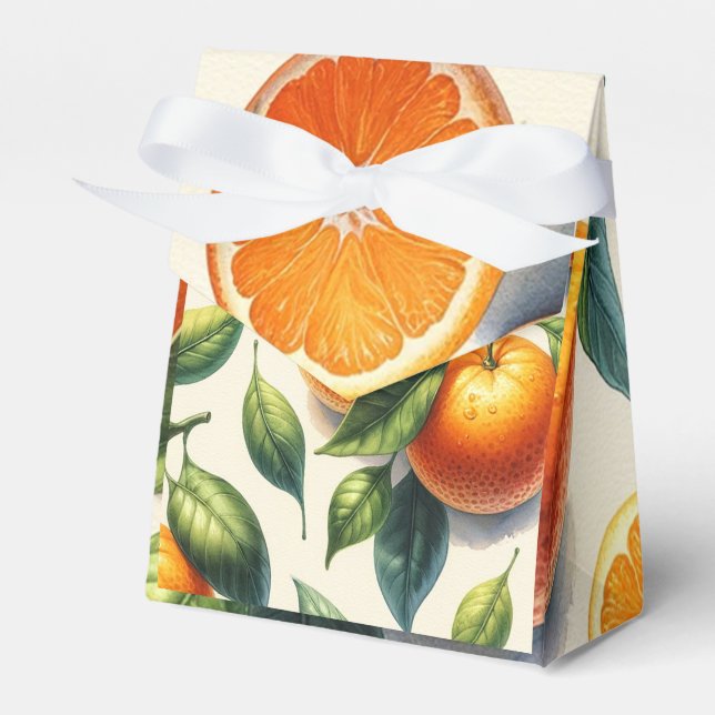 Vattenfärgen Citrus Orange Löv Bröllop Presentaskar (Framsidan Sidan)