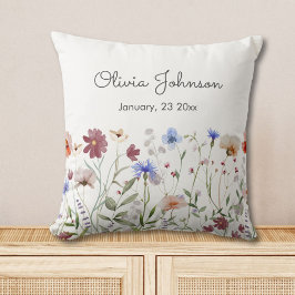 Vattenfärgen Colorful Wildblomma Baby Birth Keepsa Kudde