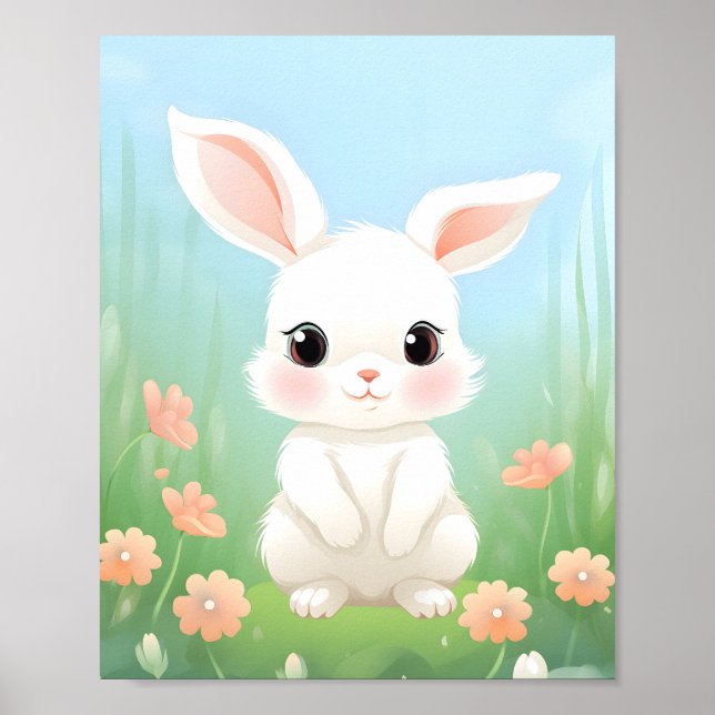 Vattenfärgen Cute Bunny Nursery Animals Poster (Framsidan)