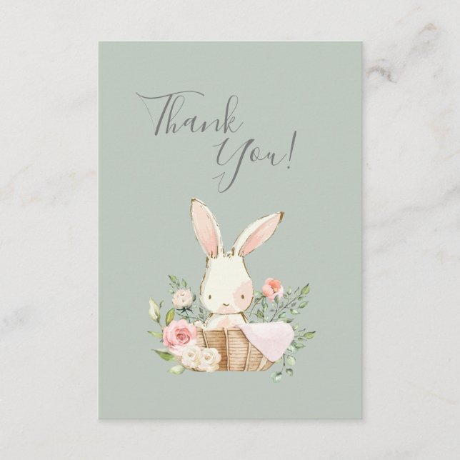 Vattenfärgen Cute Grönt Bunny Baby Shower Tack (Framsida)