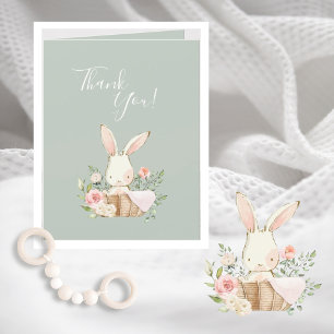 Vattenfärgen Cute Sage Grönt Bunny Baby Shower Tac Tack Kort