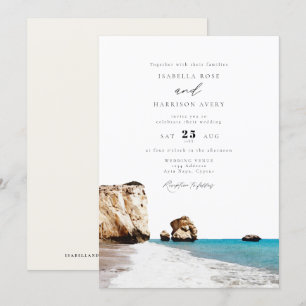 Vattenfärgen Cyprus Aphrodite Beach Ocean Bröllop Inbjudningar