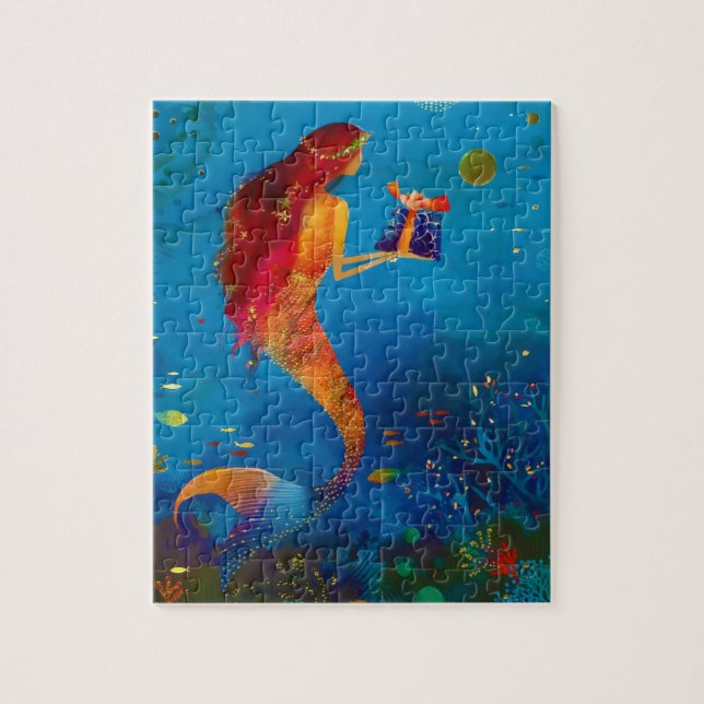 Vattenfärgen Deep Blue Sea Glitter Sjöjungfru Pussel (Vertikal)