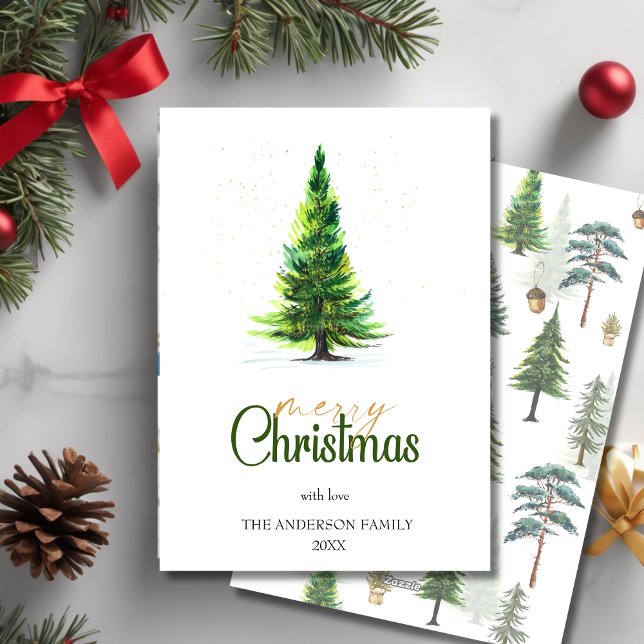 Vattenfärgen Elegant Gräs Träd jul Hälsning Julkort (Watercolor Elegant Pine Tree Christmas Greeting Holiday Card)