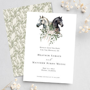Vattenfärgen Equestrian Bröllop Elegant Horses Spara Datumet