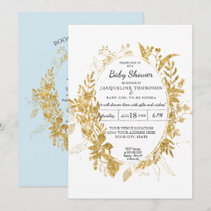 Vattenfärgen Eucalyptus Foliage Boy Baby blue w Gu Inbjudningar