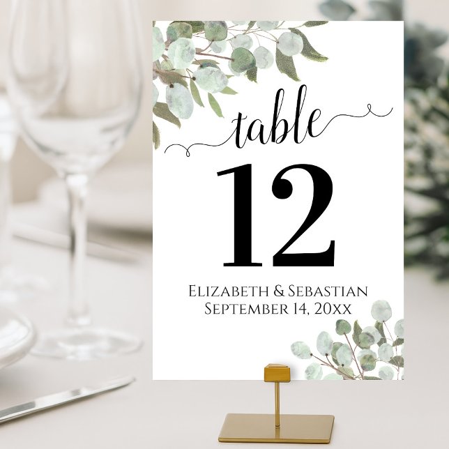 Vattenfärgen Eucalyptus Foliage Elegant Boho Bröll Bordsnummer (Customize and order each number separately)