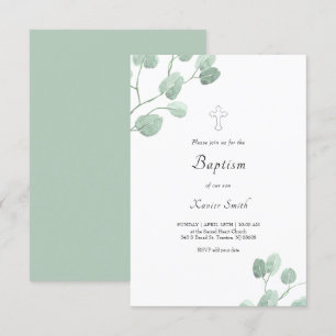 vattenfärgen eucalyptus löv Baptism Inbjudningar