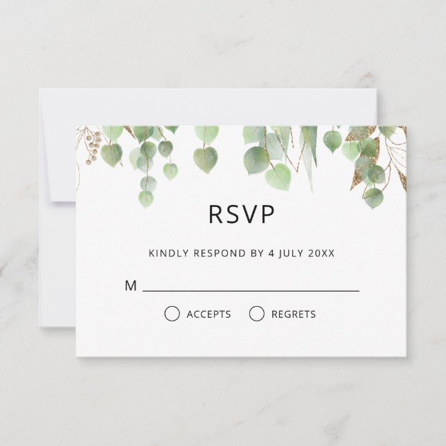 Vattenfärgen Eucalyptus Löv Guld Foliage Bröllop OSA Kort (Framsida)