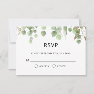 Vattenfärgen Eucalyptus Löv Guld Foliage Bröllop OSA Kort
