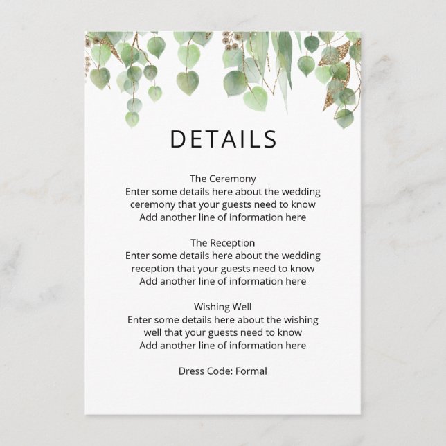 Vattenfärgen Eucalyptus Löv Guld Foliage Bröllop Tilläggskort (Framsida)