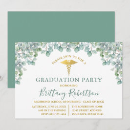 Vattenfärgen Eucalyptus Lövs Medical Grad Party Inbjudningar