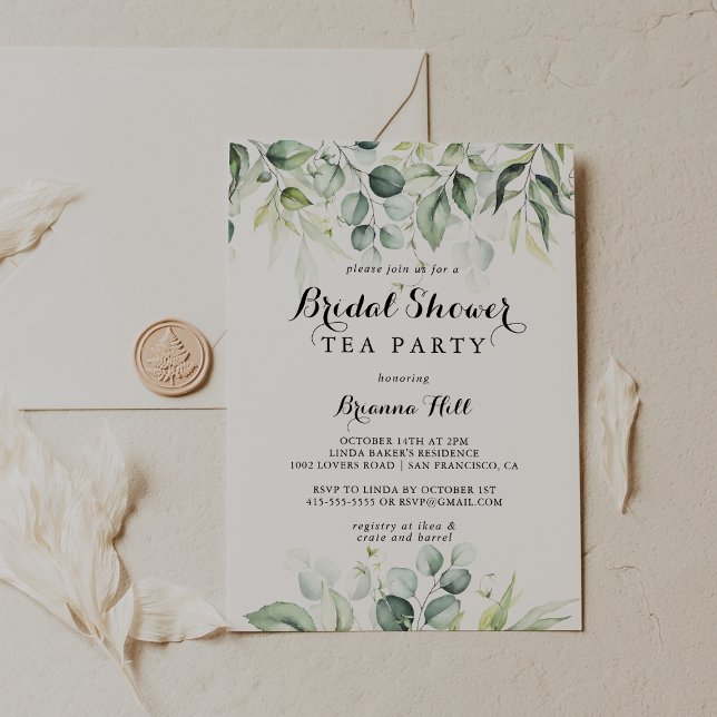 Vattenfärgen Eucalyptus Möhippa Tea Party Inbjudningar (Skapare uppladdad)