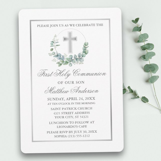 Vattenfärgen Eucalyptus Silver Första kommissionen Inbjudningar (Customize to change text color, size, style or to add photos or more text to back of card.)