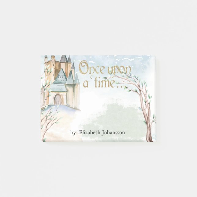 Vattenfärgen Fairy Tale Castle in Forest Post-it Block (Framsida)