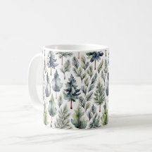 Vattenfärgen Fir Träd Forest Patterned Grönt mugg