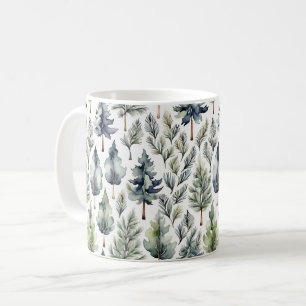Vattenfärgen Fir Träd Forest Patterned Grönt mugg