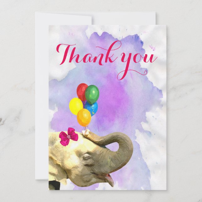 Vattenfärgen för gullig djungel för elefant tackar tack kort (Framsida)