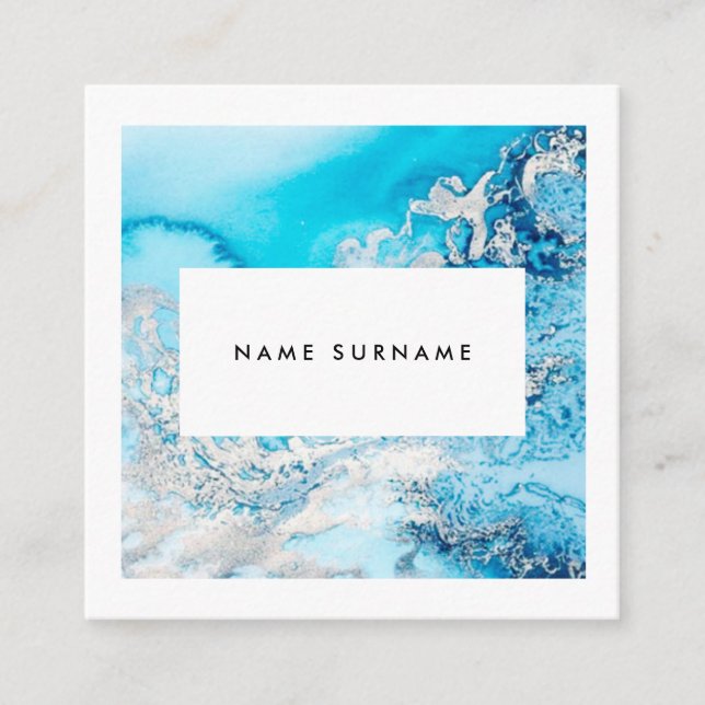 Vattenfärgen för konstnärmarmorAqua kvadrerar Fyrkantigt Visitkort (Framsida)
