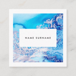 Vattenfärgen för konstnärmarmorblått kvadrerar fyrkantigt visitkort