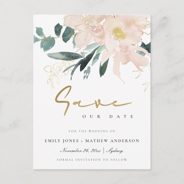 VATTENFÄRGEN FÖR VÄTSKT  BLOMMIGT SPARAR DATUM MEDDELANDE VYKORT (Framsida)