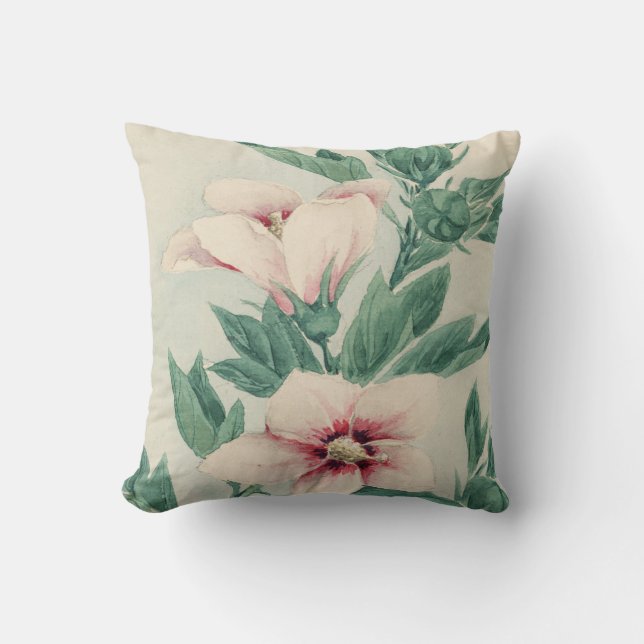 Vattenfärgen för vintagerosagrönt räcker målad kudde (Framsida)