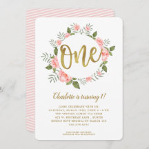 Vattenfärgen Första födelsedagen Guld och Rosa Blo