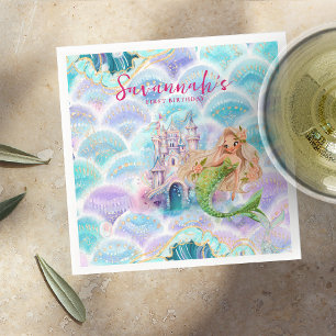 Vattenfärgen Glitter Sjöjungfru Birthday Pappersservett