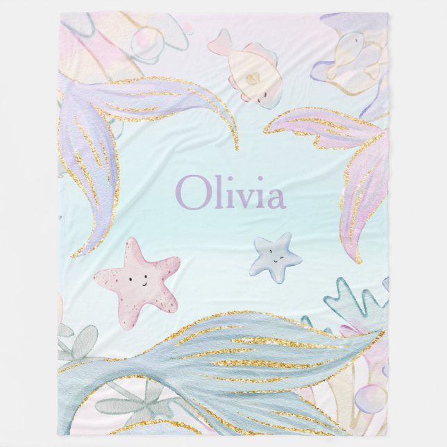 Vattenfärgen Glitter Sjöjungfru Svan under havet Fleecefilt (Framsidan)