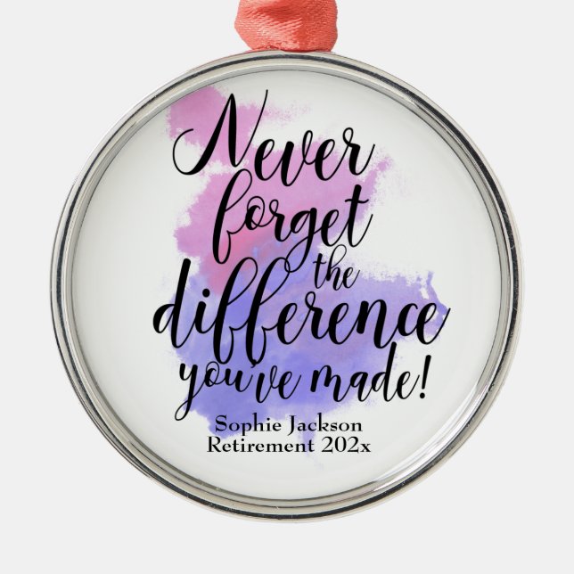 Vattenfärgen glöm aldrig skillnaden Pension Julgransprydnad Metall (Framsidan)