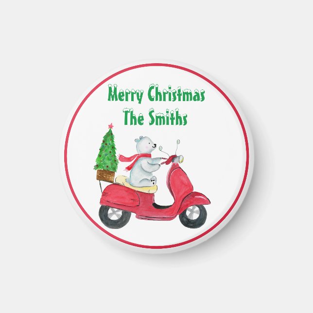 Vattenfärgen God jul Polar Bear Namn Magnet (Framsidan)