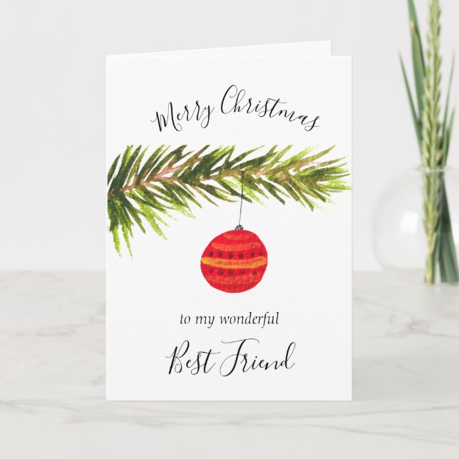 Vattenfärgen God jul Träd Merry och Bright Helgkort (Framsida)