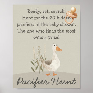 Vattenfärgen Goose Nappar Hunt Baby Shower Game Poster