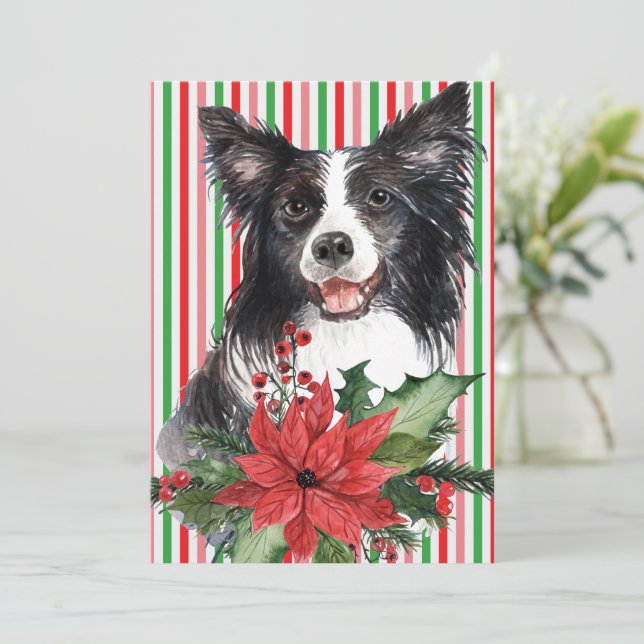 Vattenfärgen Gräns kolliderar med poinsettia-kort (Stående Fram)