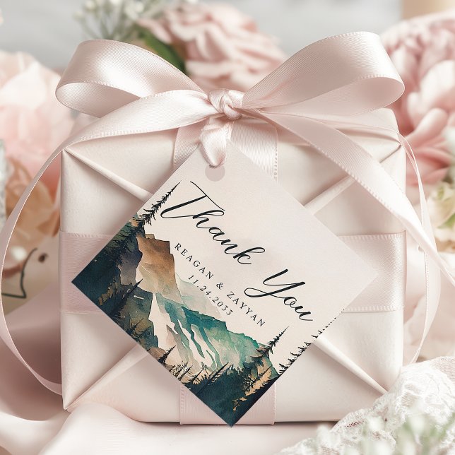 Vattenfärgen Gräs, bergsskogen Bröllop Tack Gåvor Etiketter (Skapare uppladdad)