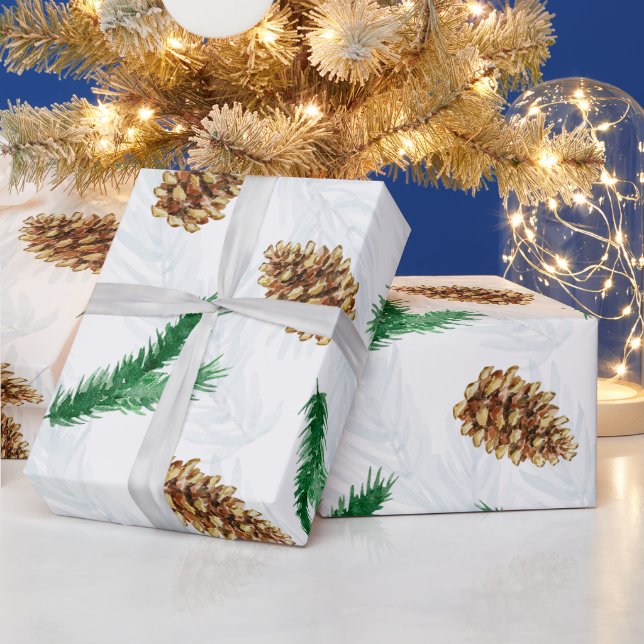 Vattenfärgen Gräs Grenar och Pinecones jul Presentpapper (Helgdagar)
