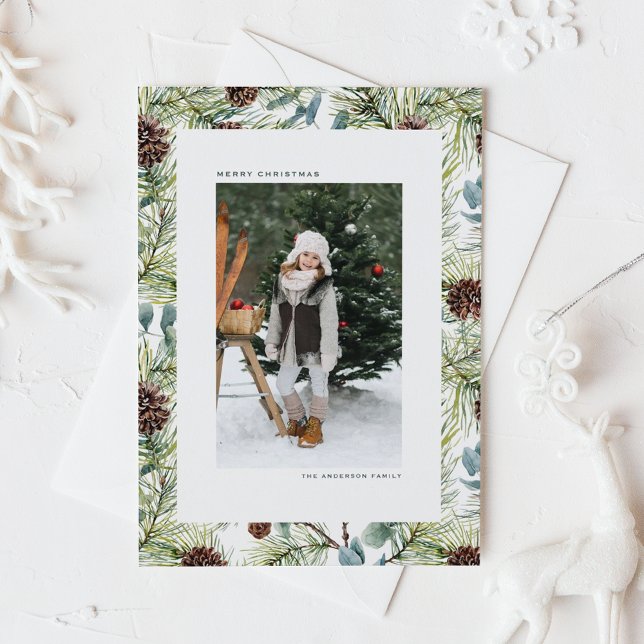 Vattenfärgen Gräs och Gräs Cones Photo jul Julkort (Skapare uppladdad)