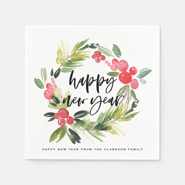Vattenfärgen Gräs och Holly Wandeans Nya året Part Pappersservett (Framsidan)