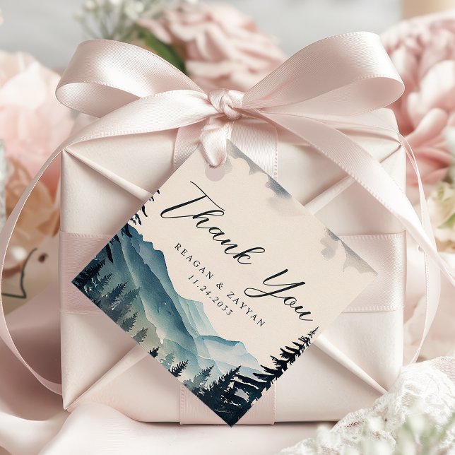 Vattenfärgen Gräs Träd, bergsområdet Bröllop Tack Gåvor Etiketter (Skapare uppladdad)