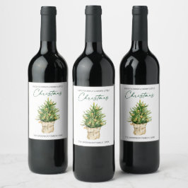 Vattenfärgen Gräs Träd Calligraphy Bläck Helgdag Vinflaska Etikett