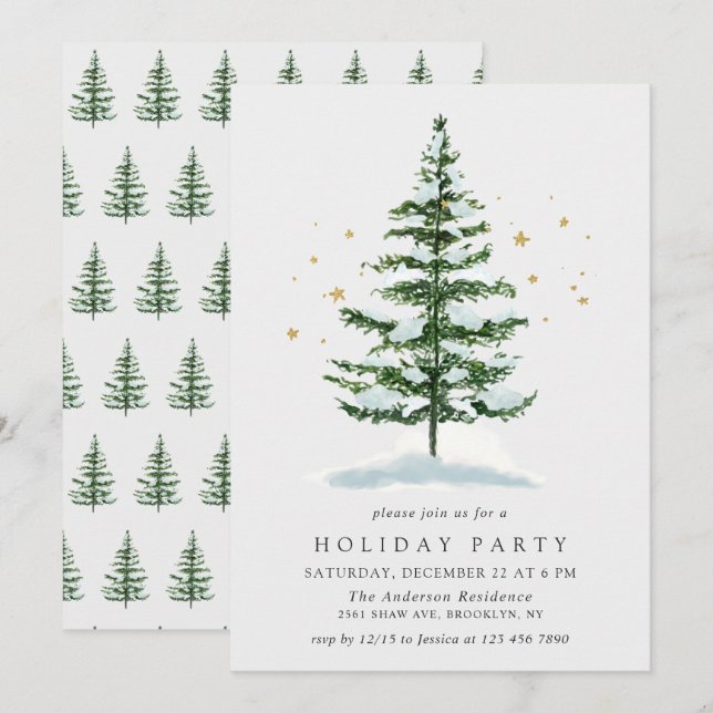 Vattenfärgen Gräs Träd jul Helgdag Inbjudningar (Fram/baksida)