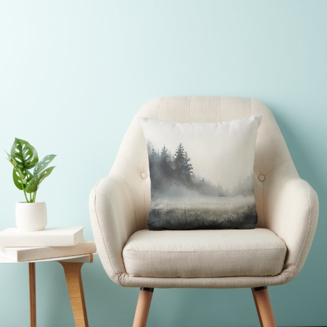 Vattenfärgen Gräs Träd Misty LiggeThrow Pillow Kudde (Stol)