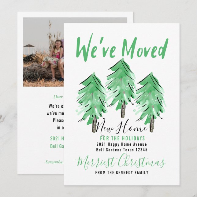 Vattenfärgen Gräs Träd nya hem för Helgdagarna Meddelande (Fram/baksida)