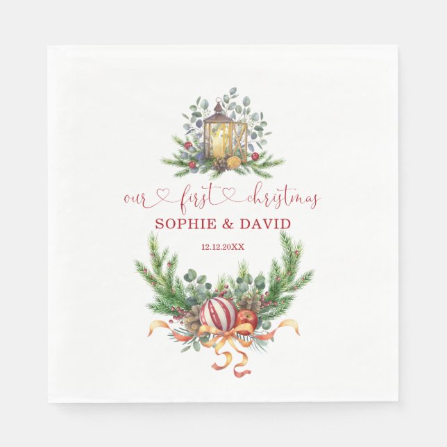 Vattenfärgen Gräs Vår första julklapp Boll- Pappersservett (Framsidan)