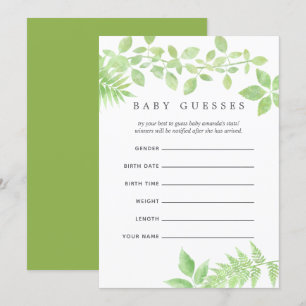 Vattenfärgen Greenery Baby Shower Baby Guesses Inbjudningar
