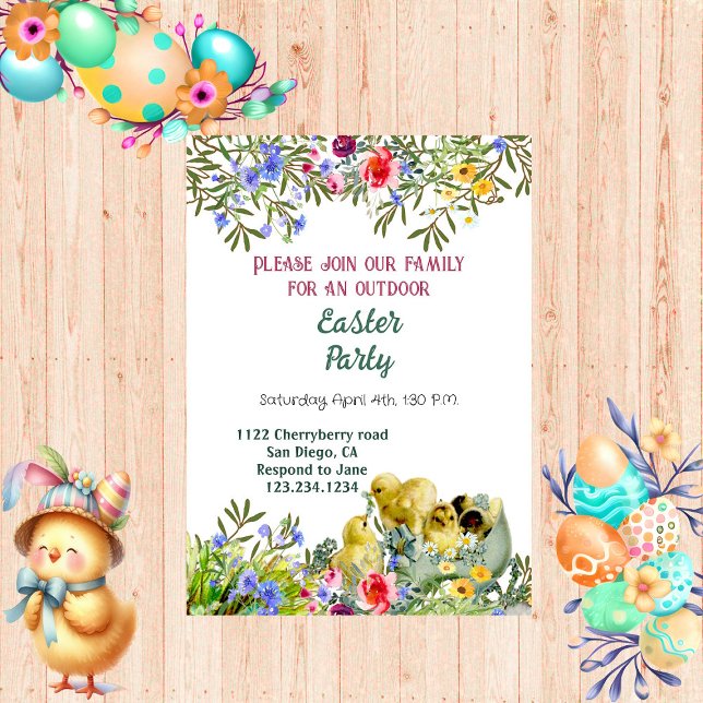 Vattenfärgen Greenery Chick Blommigt Påsk Party Inbjudningar (Watercolor Greenery Chicks Floral Easter Party Invitation)